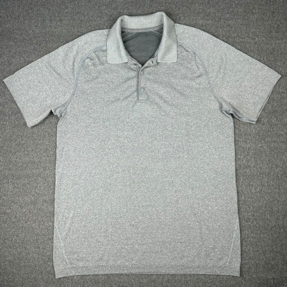 Lululemon Metal Vent Tech Polo Shirt Mens Large Heathered Grey Short Sleeve